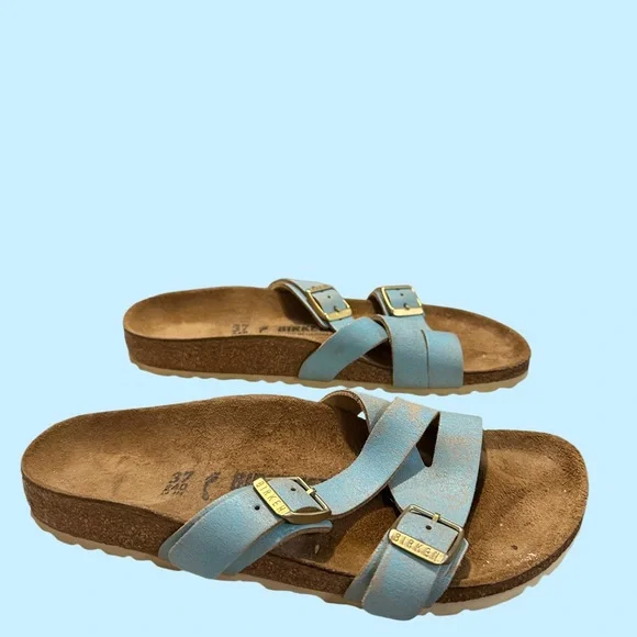 Birkenstock Blue Sandals with Cork Footbed and Metallic Straps - Picture 2 of 10
